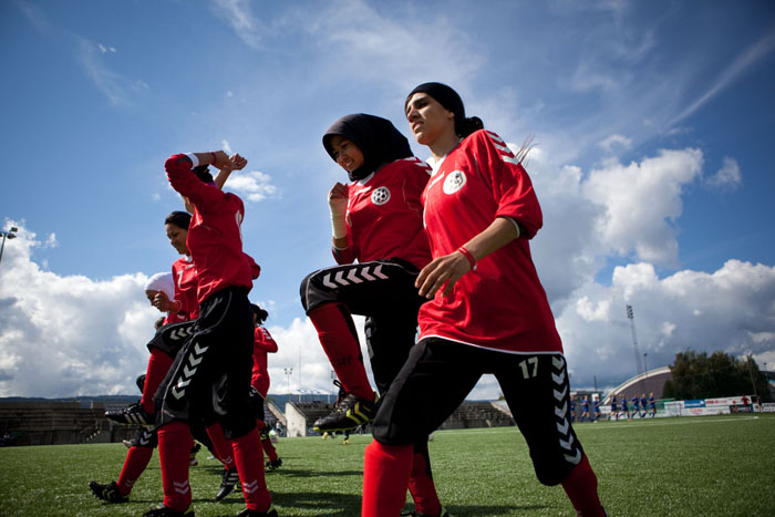Die afghanische Frauenfussball-Nationalmannschaft beim Norway Cup 2011.